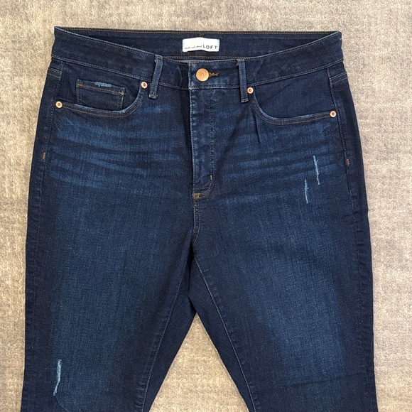 LOFT Dark Indigo Curvy Skinny Frayed Bottom Jeans - Picture 3 of 6